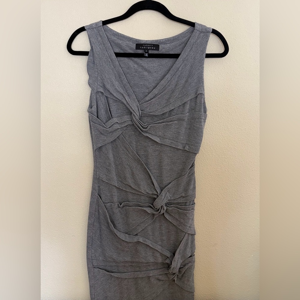 Robert Rodriguez Twist Detail Mini Dress Womens 6 Grey Sleeveless Knit Bodycon